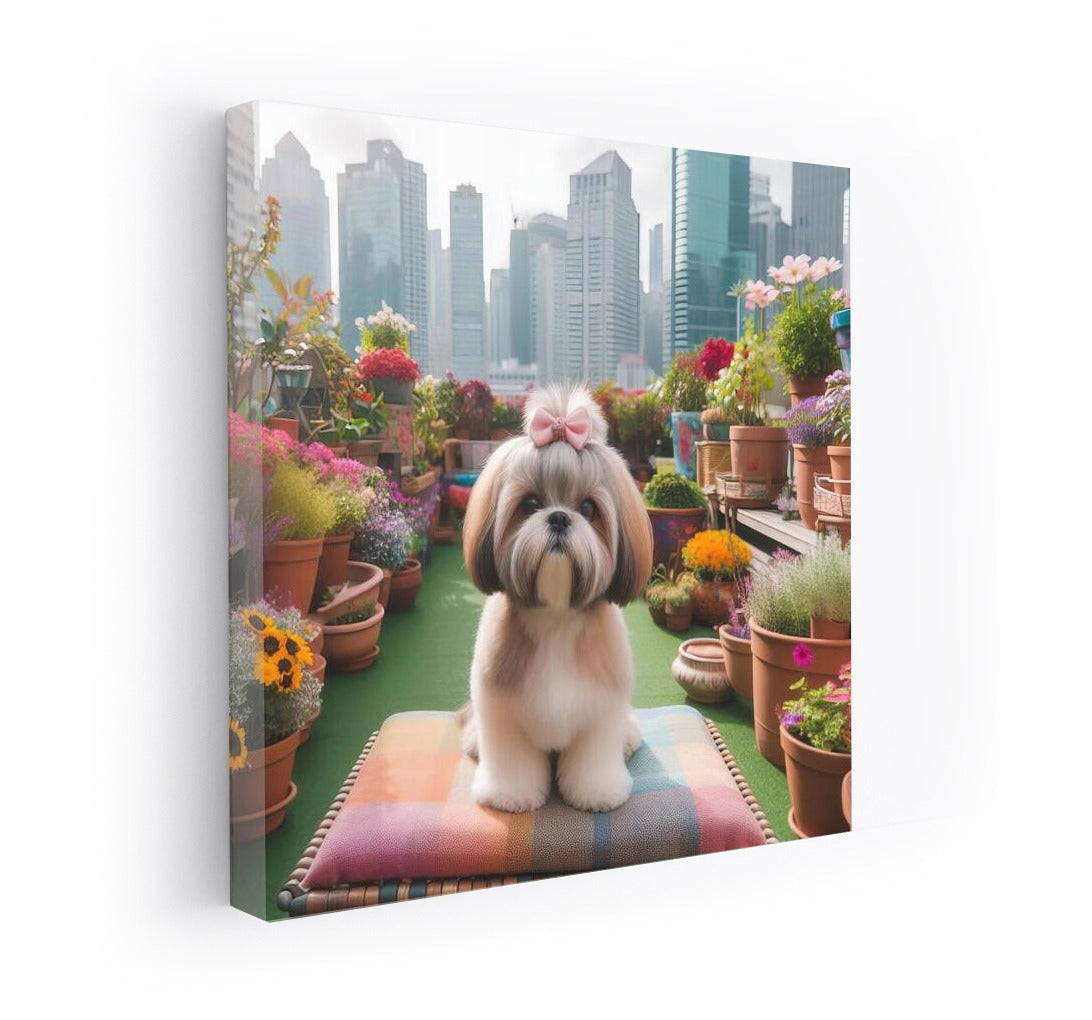 Shih Tzu on the City Balcony: Fluffy Charm Among Flowers
