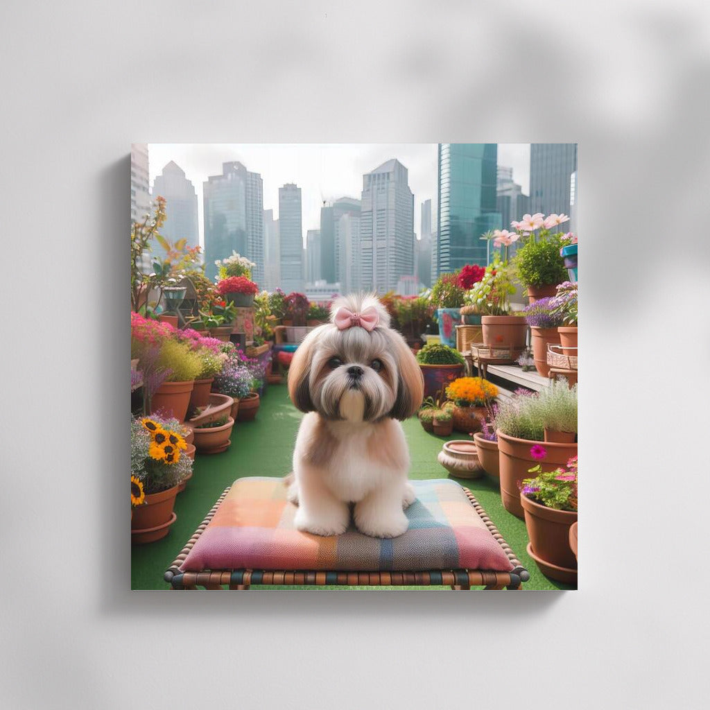 Shih Tzu on the City Balcony: Fluffy Charm Among Flowers