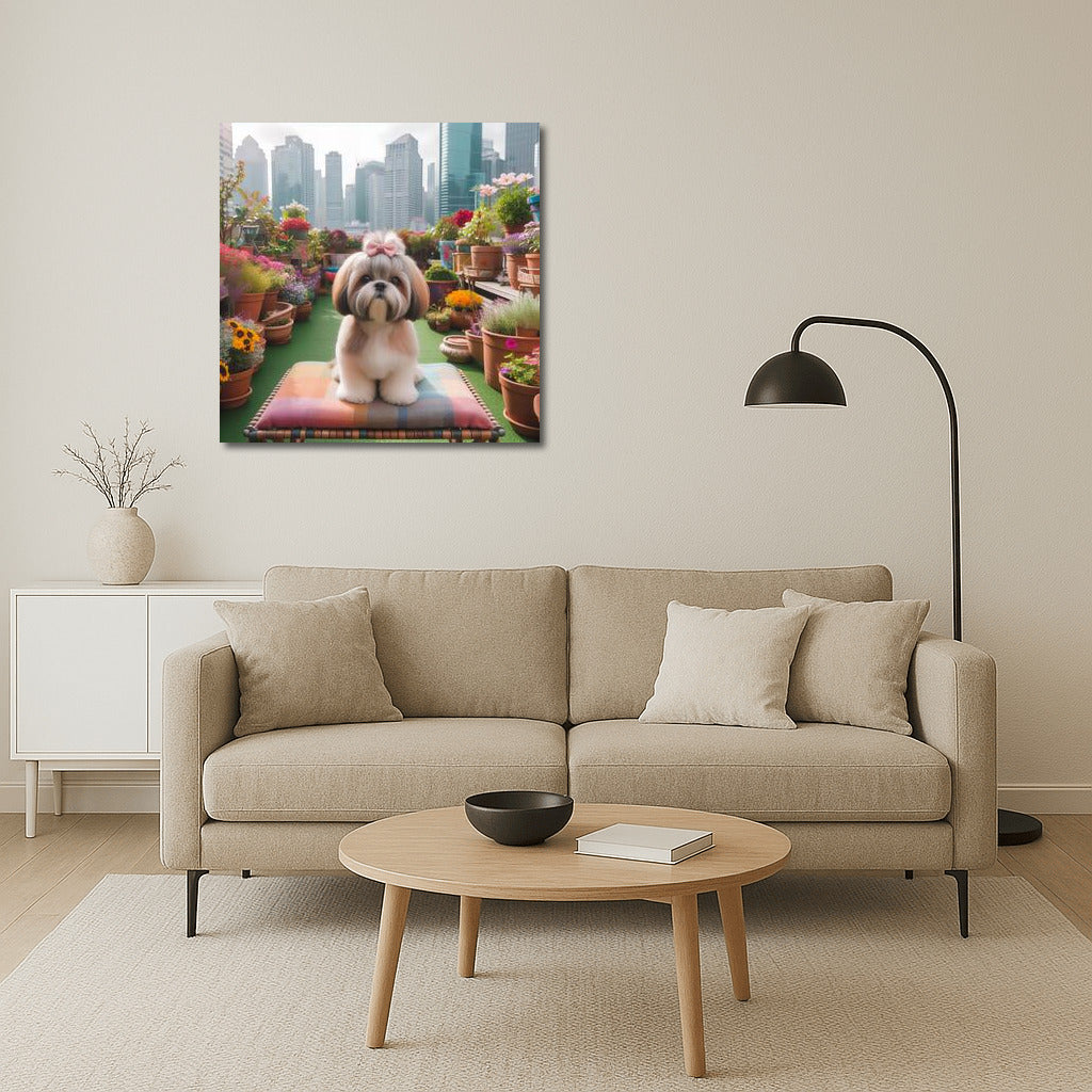 Shih Tzu on the City Balcony: Fluffy Charm Among Flowers
