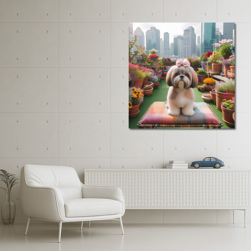 Shih Tzu on the City Balcony: Fluffy Charm Among Flowers