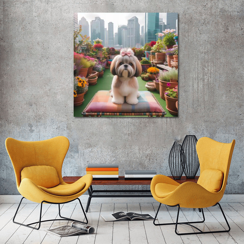 Shih Tzu on the City Balcony: Fluffy Charm Among Flowers
