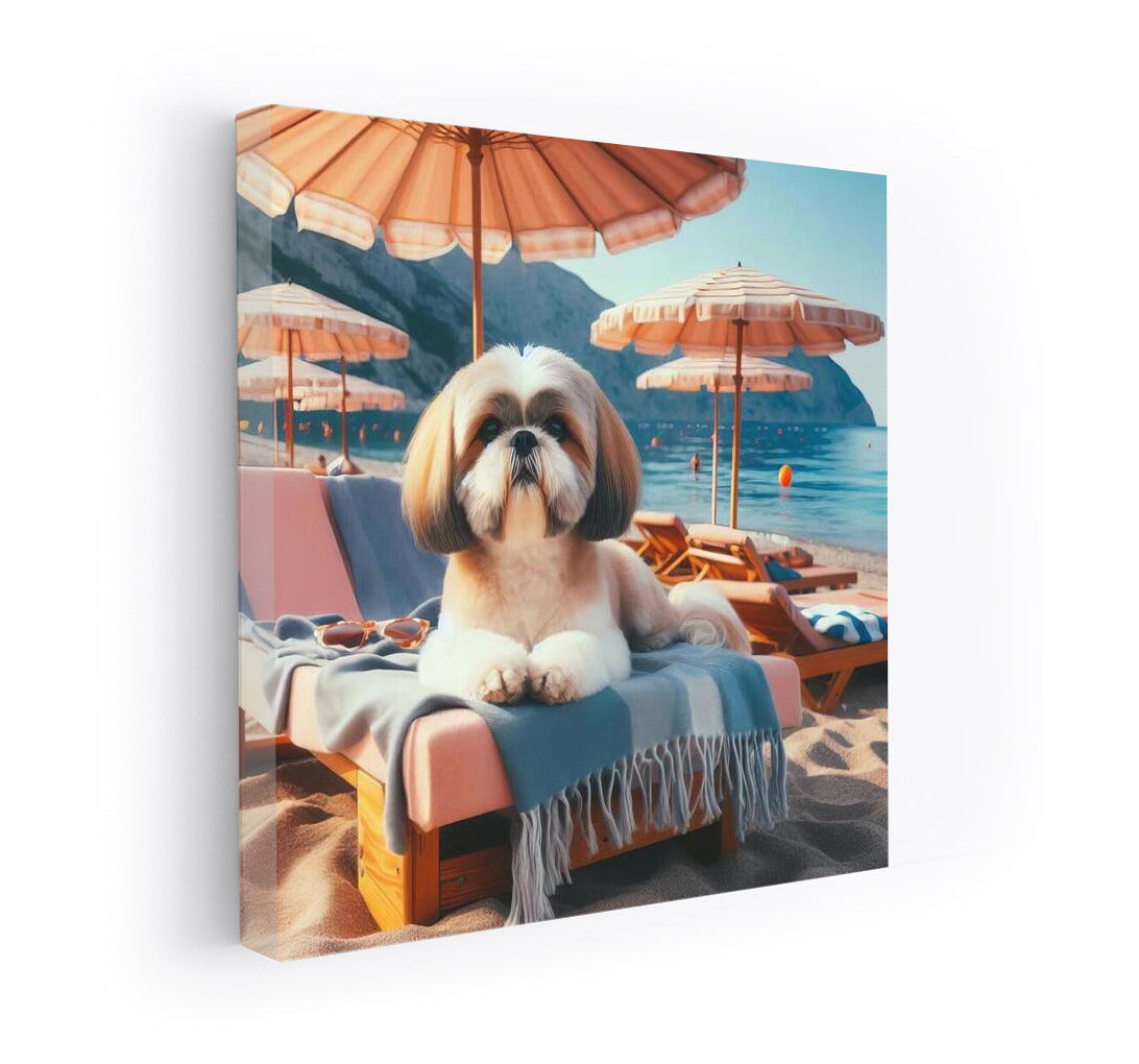 Shih Tzu on the Beach: Summer Vacation Under an Umbrella