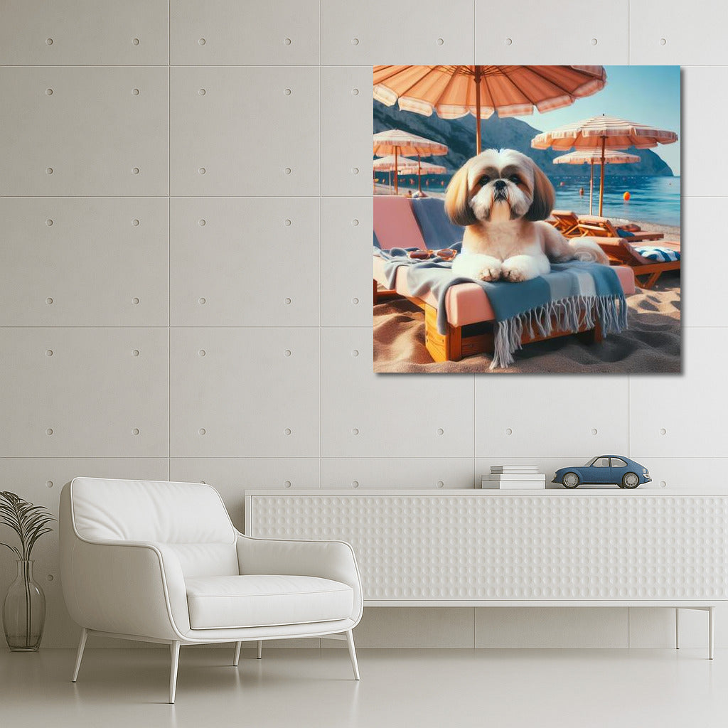 Shih Tzu on the Beach: Summer Vacation Under an Umbrella