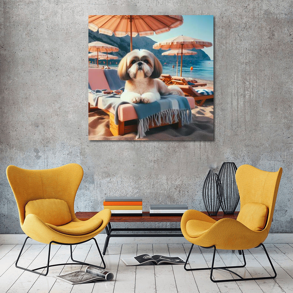 Shih Tzu on the Beach: Summer Vacation Under an Umbrella