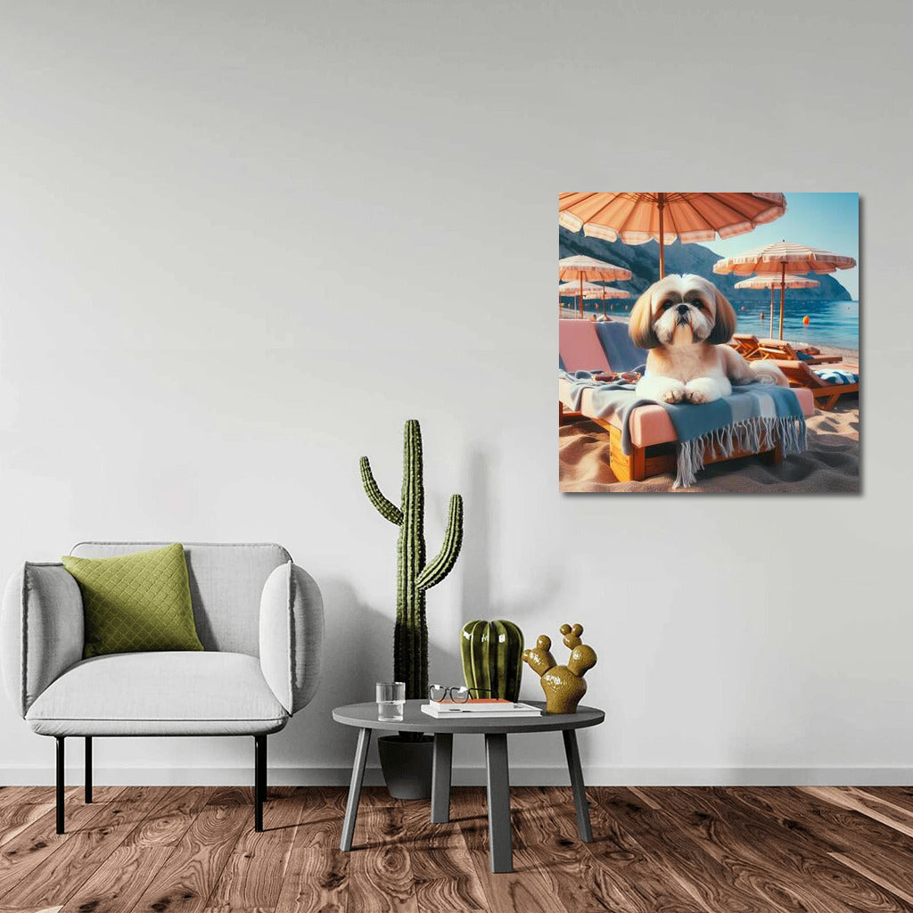 Shih Tzu on the Beach: Summer Vacation Under an Umbrella