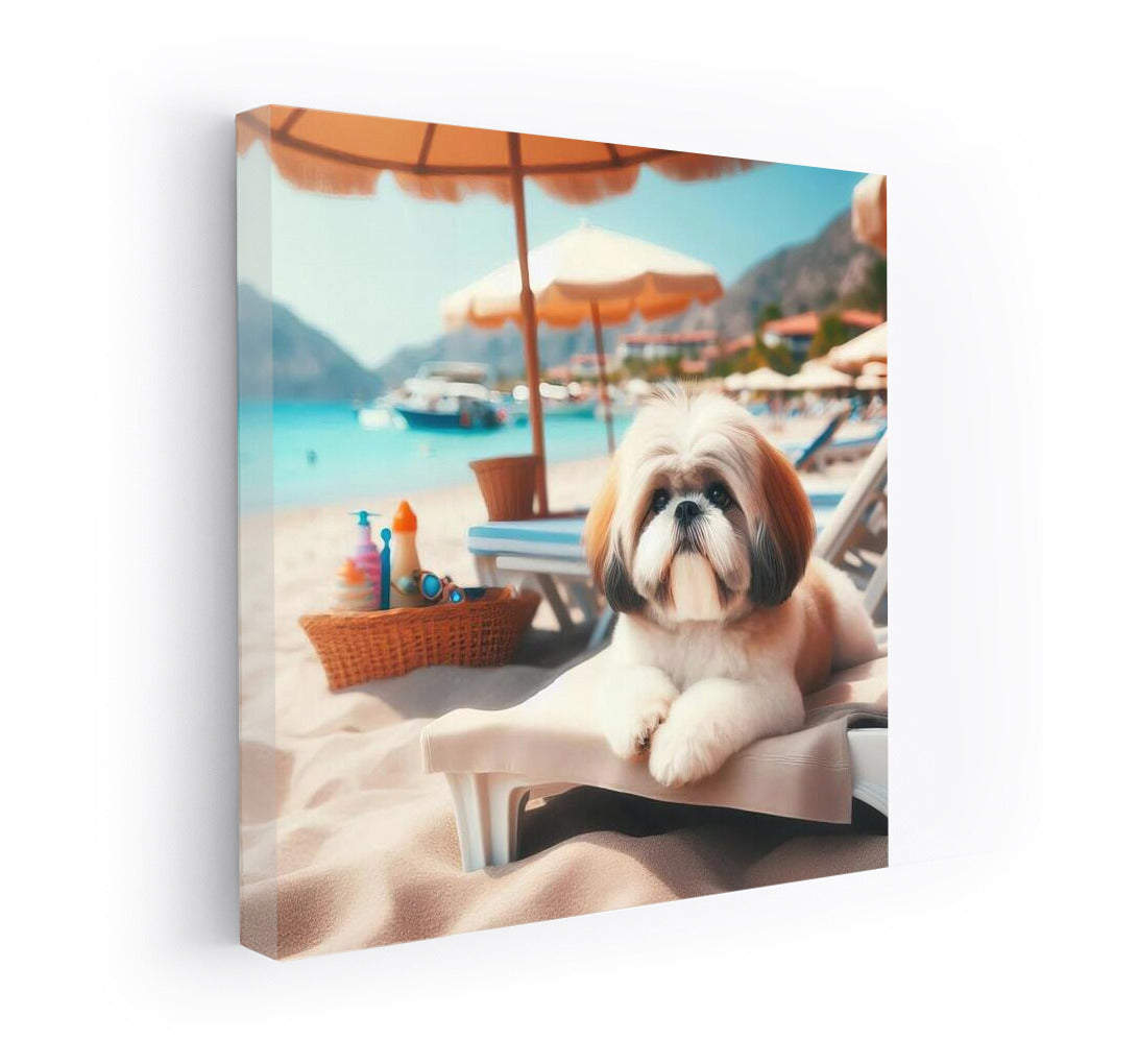 Shih Tzu on a Beach Lounger Under an Umbrella: Summer Comfort for Your Interior