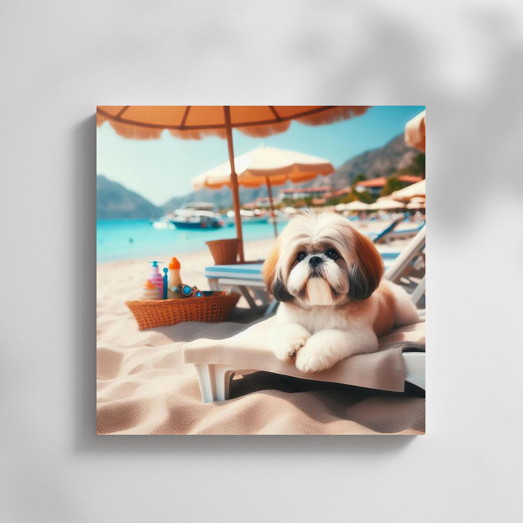 Shih Tzu on a Beach Lounger Under an Umbrella: Summer Comfort for Your Interior