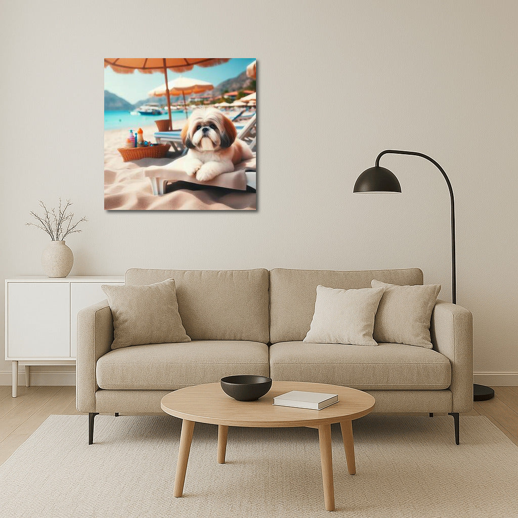 Shih Tzu on a Beach Lounger Under an Umbrella: Summer Comfort for Your Interior