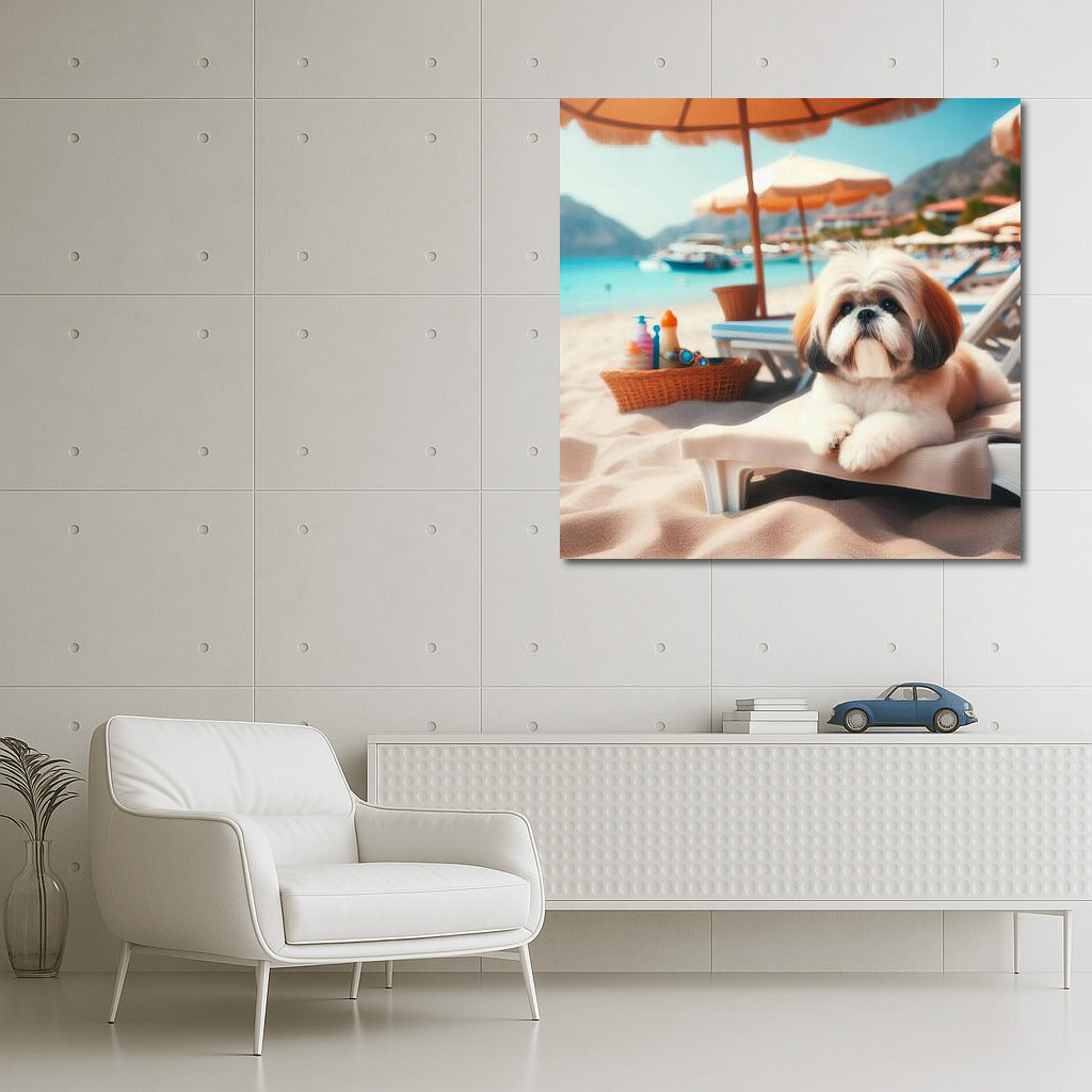 Shih Tzu on a Beach Lounger Under an Umbrella: Summer Comfort for Your Interior