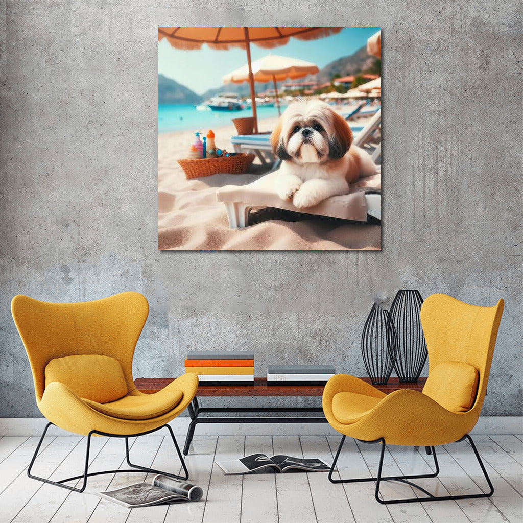 Shih Tzu on a Beach Lounger Under an Umbrella: Summer Comfort for Your Interior