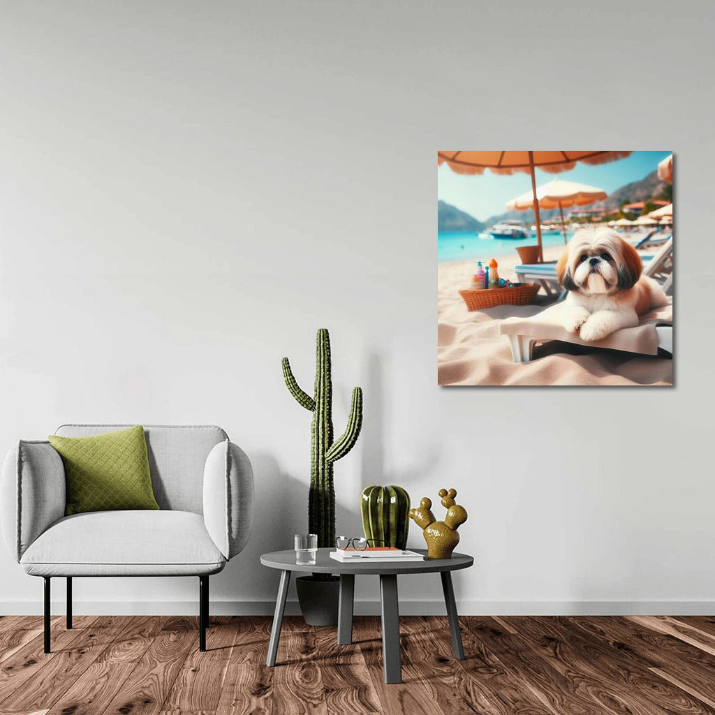 Shih Tzu on a Beach Lounger Under an Umbrella: Summer Comfort for Your Interior