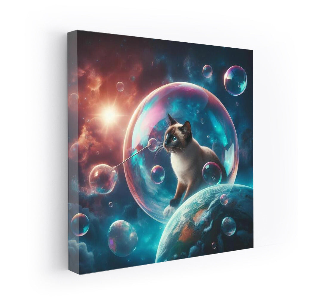 Siamese Cat's Space Journey in a Soap Bubble