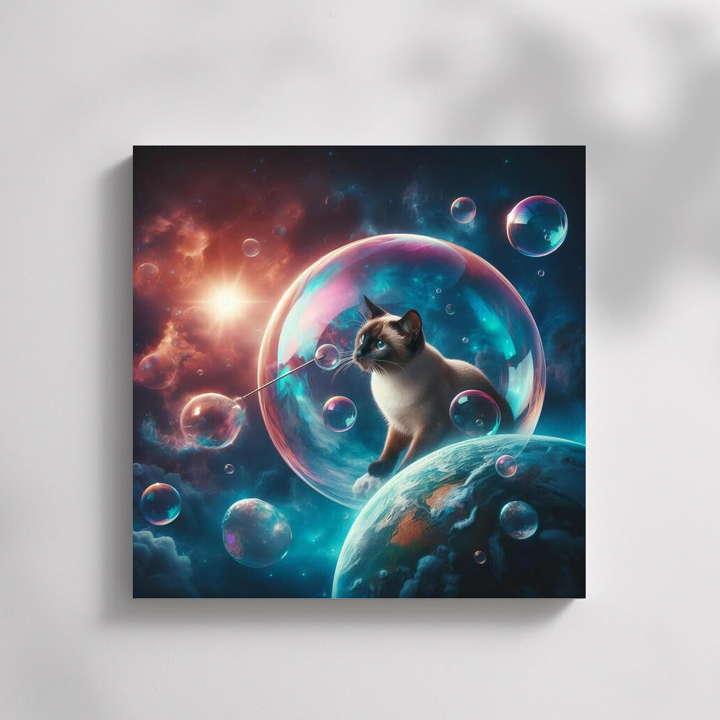 Siamese Cat's Space Journey in a Soap Bubble