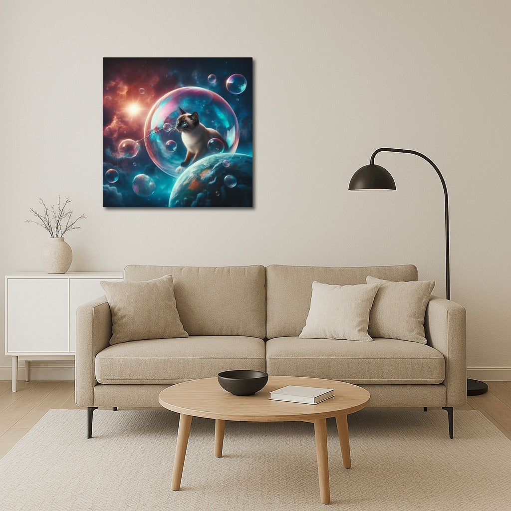 Siamese Cat's Space Journey in a Soap Bubble