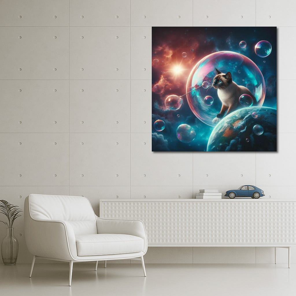 Siamese Cat's Space Journey in a Soap Bubble
