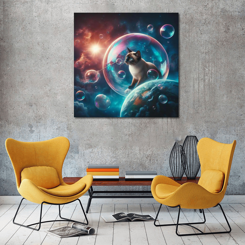 Siamese Cat's Space Journey in a Soap Bubble
