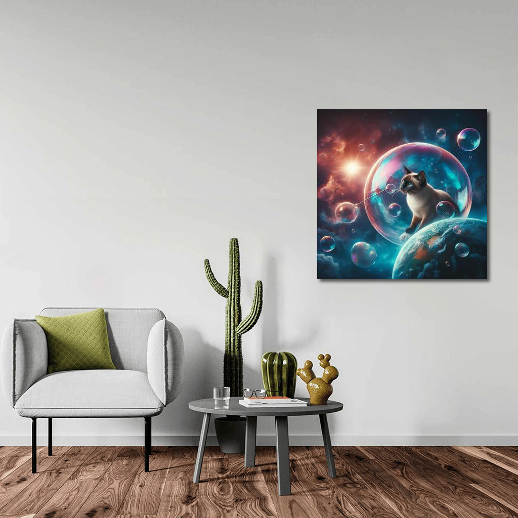 Siamese Cat's Space Journey in a Soap Bubble