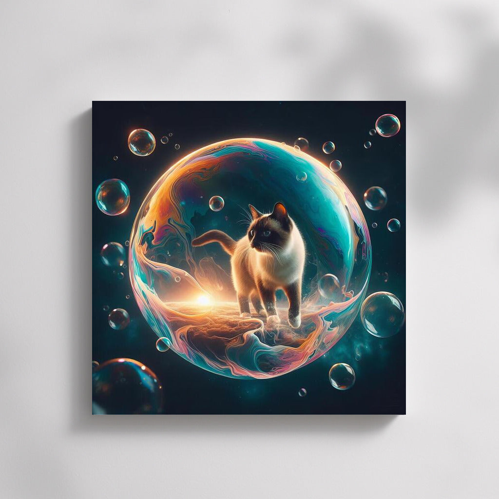 Siamese Cat in a Space Bubble: A Dreamer's Journey