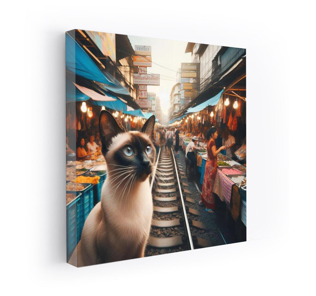 Siamese Cat in Bangkok's Vibrant Market: An Exotic Adventure