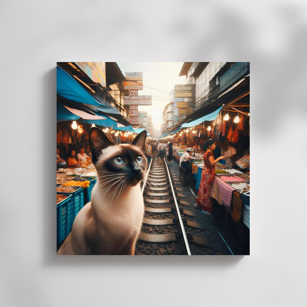 Siamese Cat in Bangkok's Vibrant Market: An Exotic Adventure