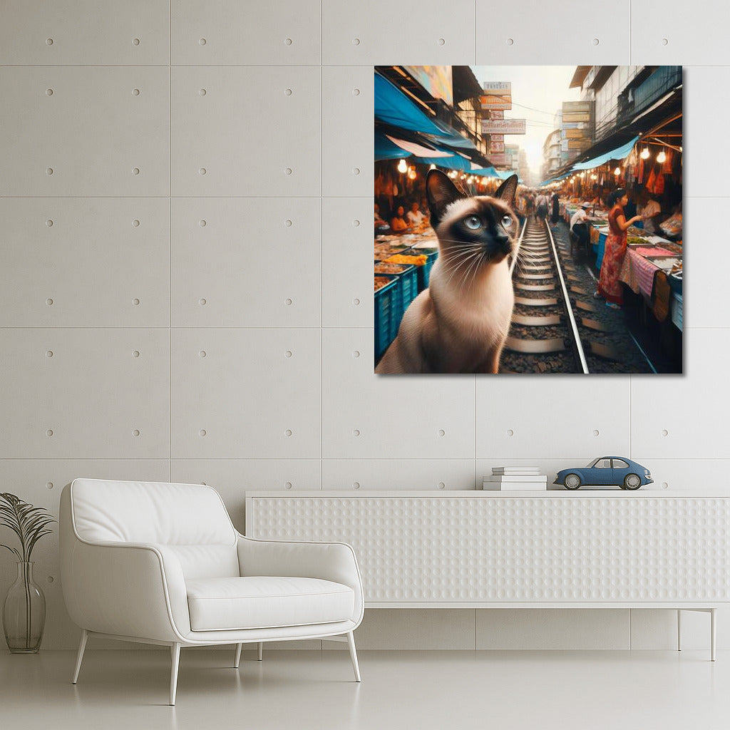 Siamese Cat in Bangkok's Vibrant Market: An Exotic Adventure