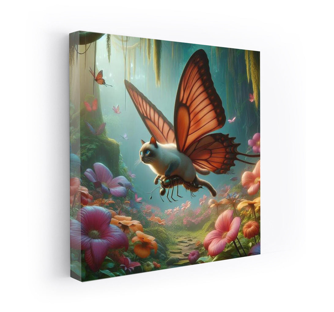 Siamese Cat on Butterfly Wings in the Magic Forest