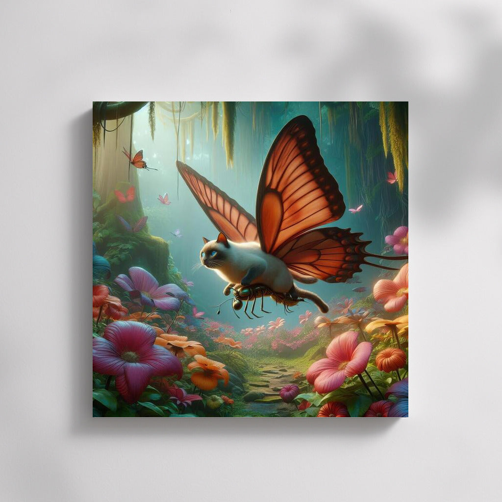 Siamese Cat on Butterfly Wings in the Magic Forest