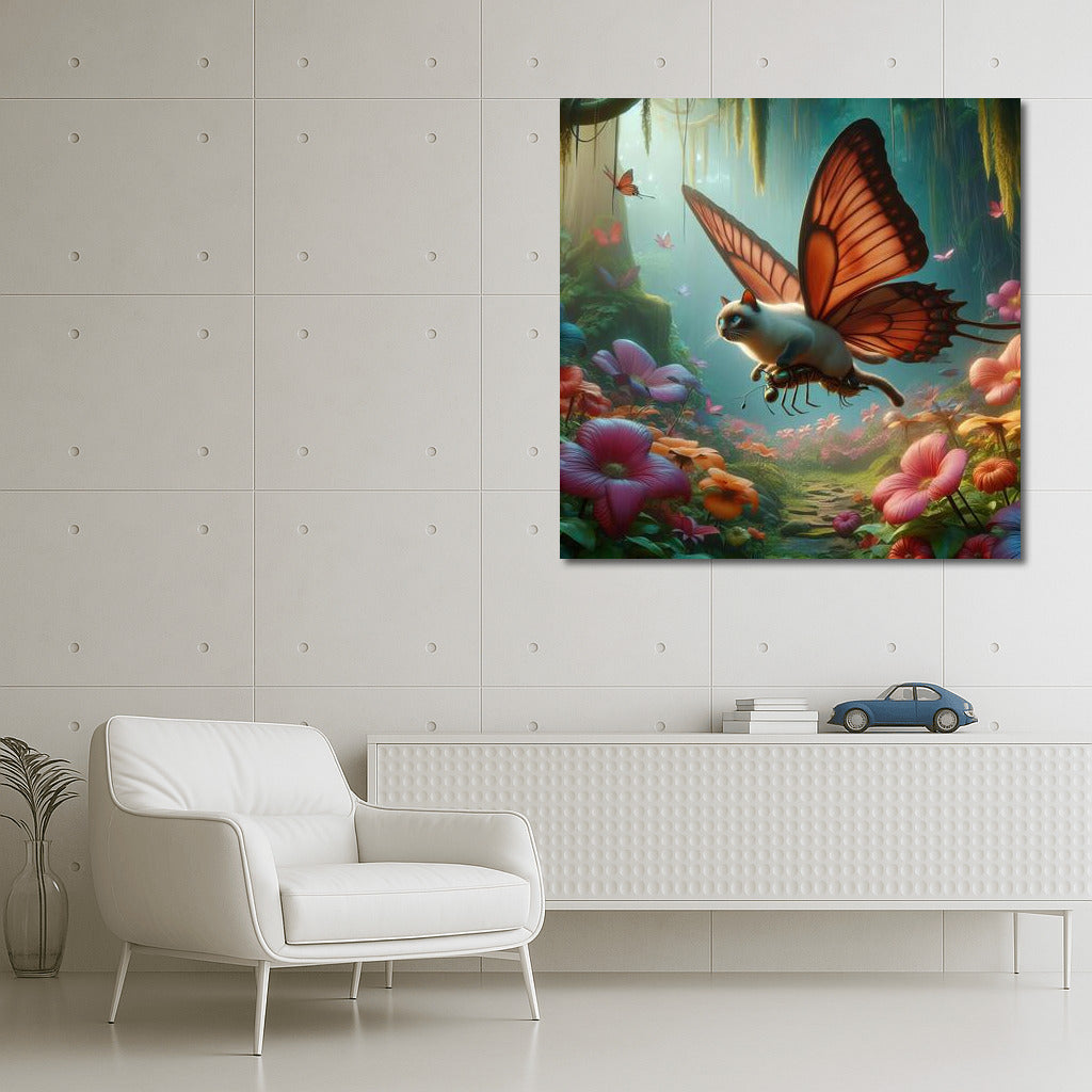 Siamese Cat on Butterfly Wings in the Magic Forest