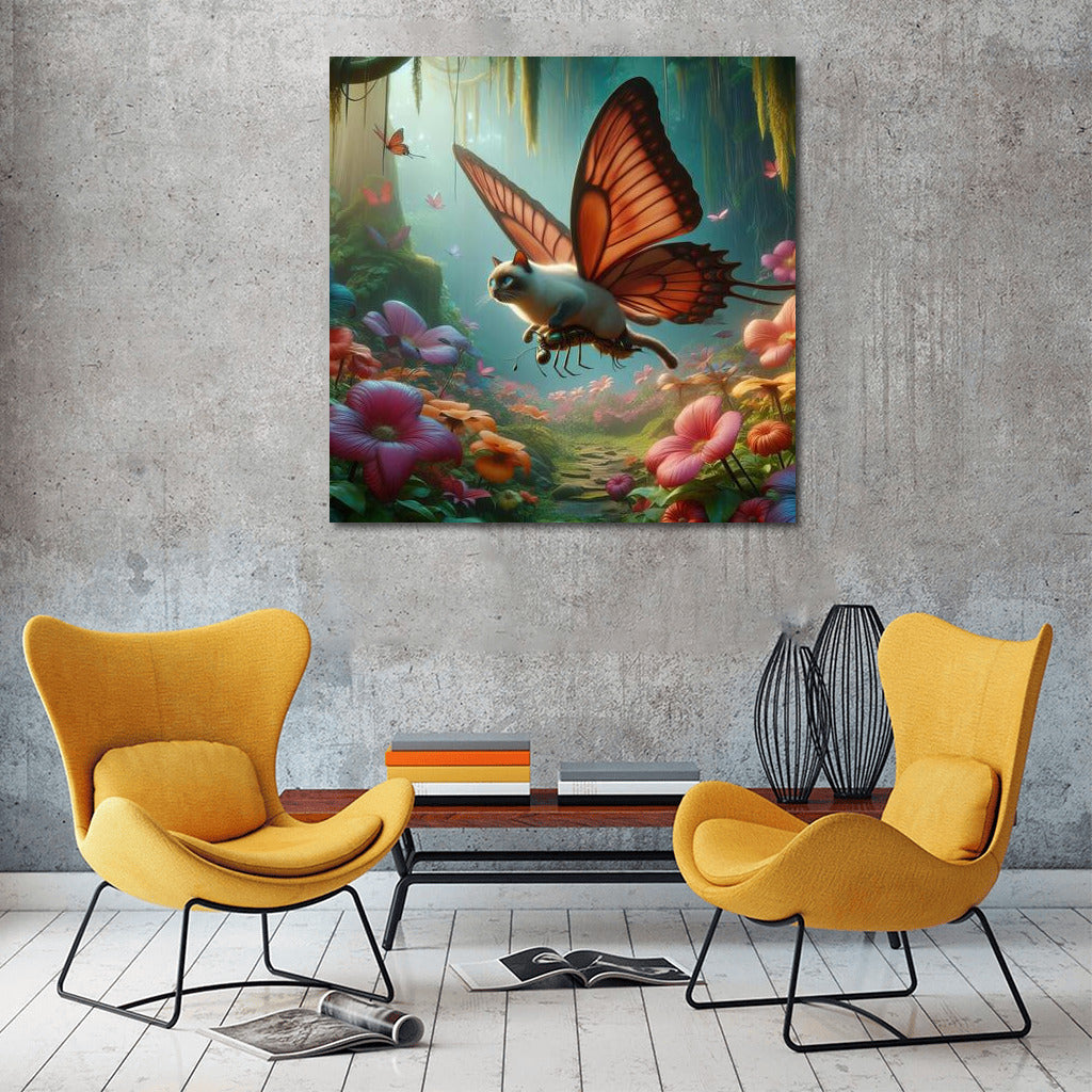 Siamese Cat on Butterfly Wings in the Magic Forest