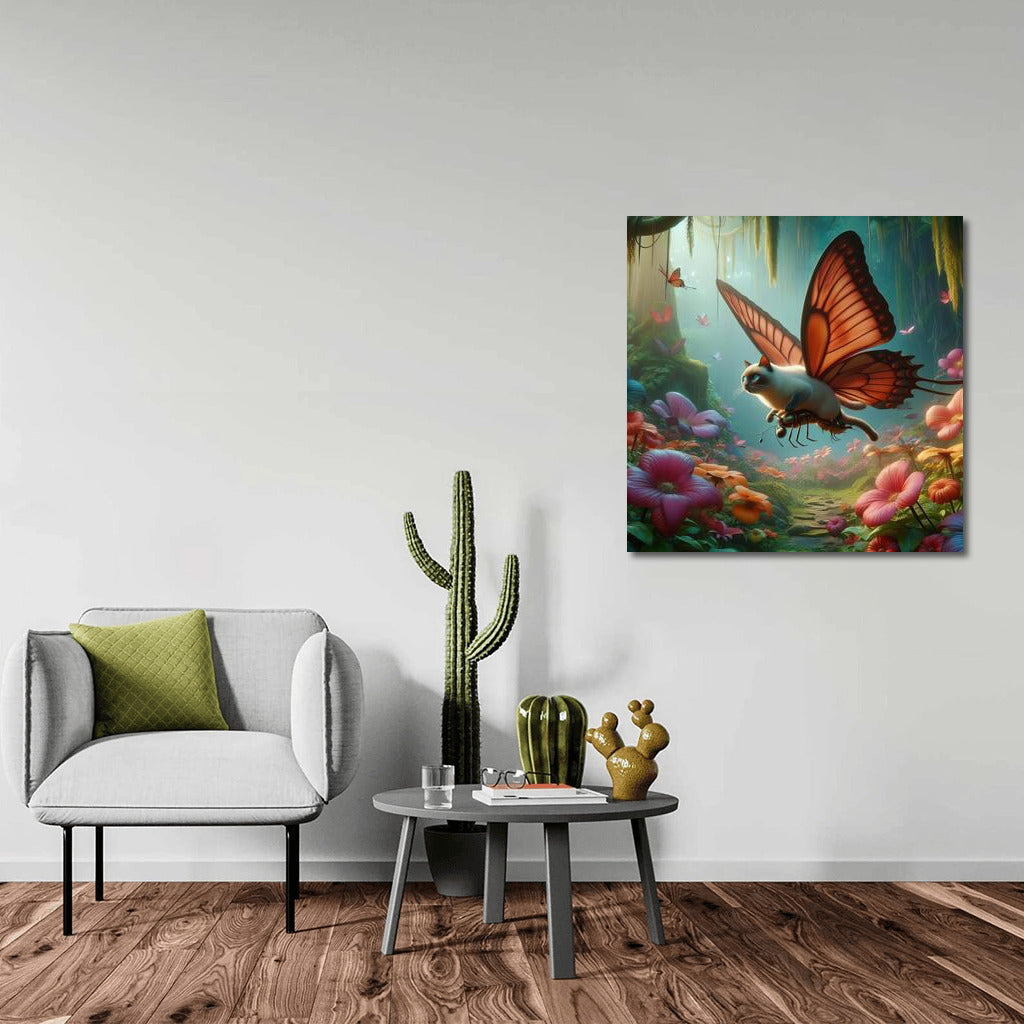 Siamese Cat on Butterfly Wings in the Magic Forest