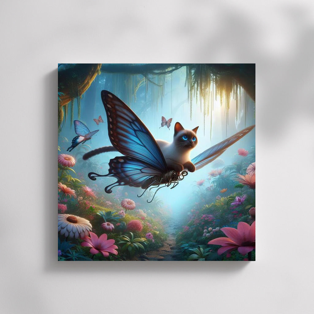 Siamese Cat on Butterfly Wings: Flight in the Magical Forest
