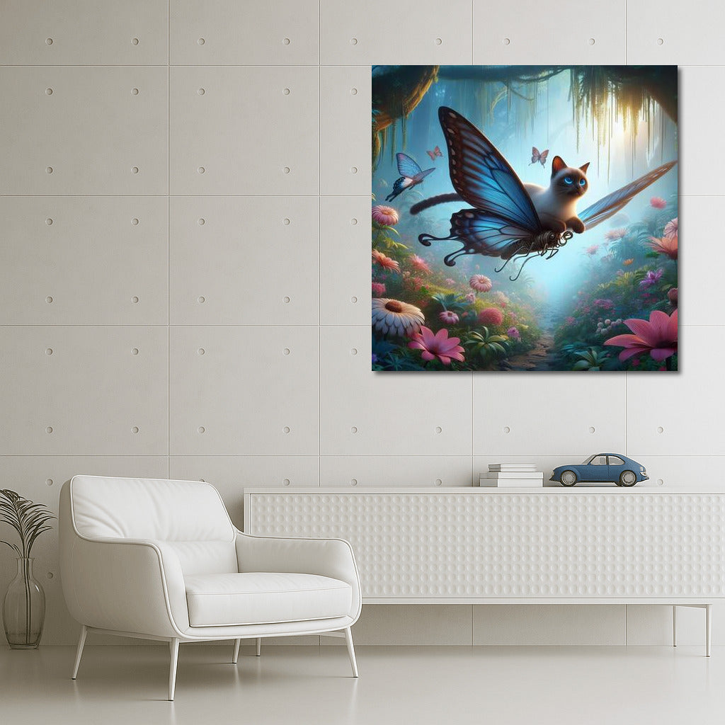 Siamese Cat on Butterfly Wings: Flight in the Magical Forest