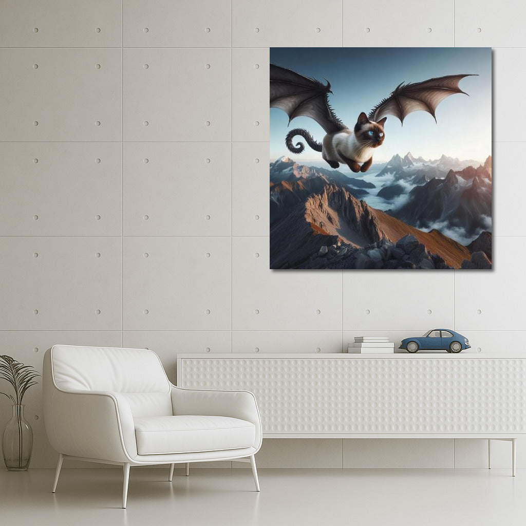 Siamese Cat's Dragon Flight Over the Mountains