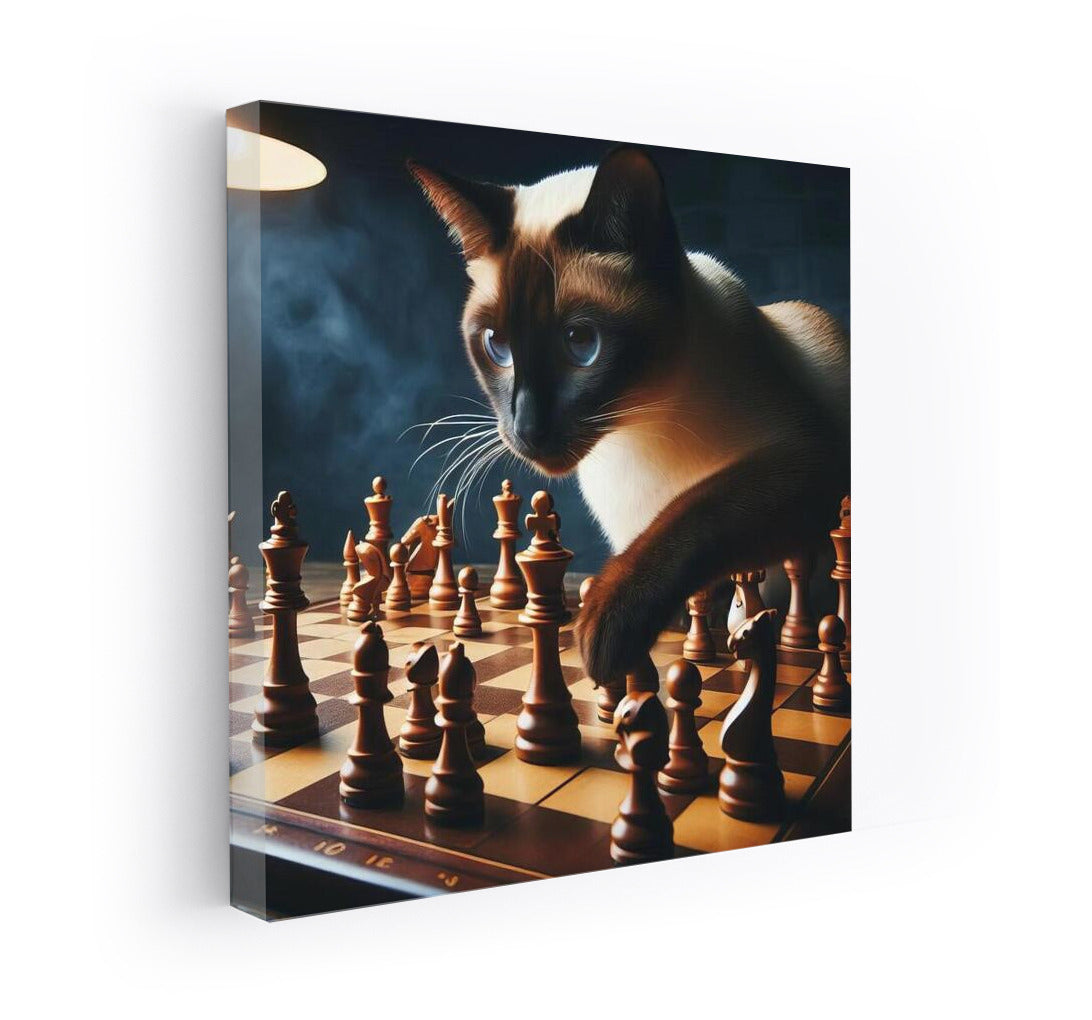 Chess battle with a Siamese cat and living figures