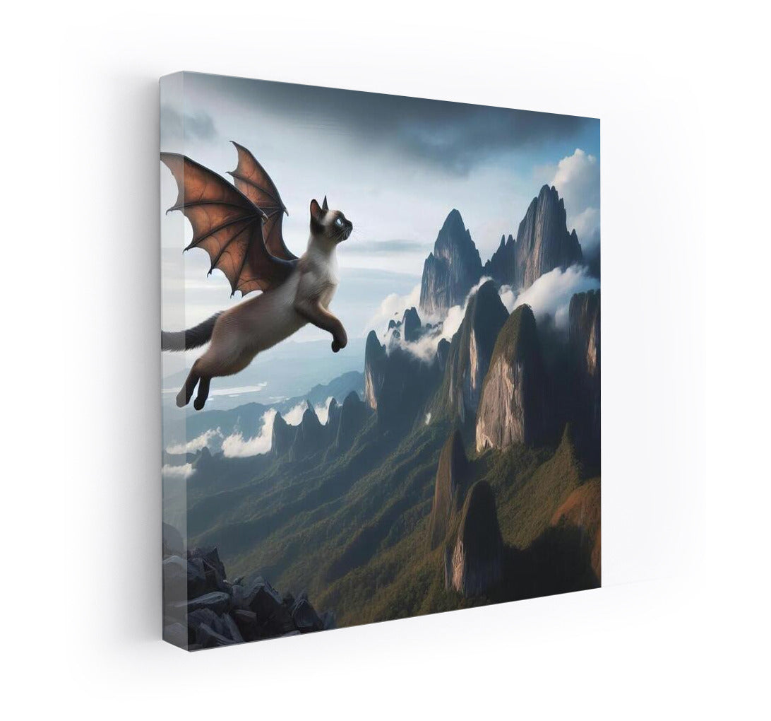 Transformation Magic: Siamese Cat-Dragon Over Mountain Peaks