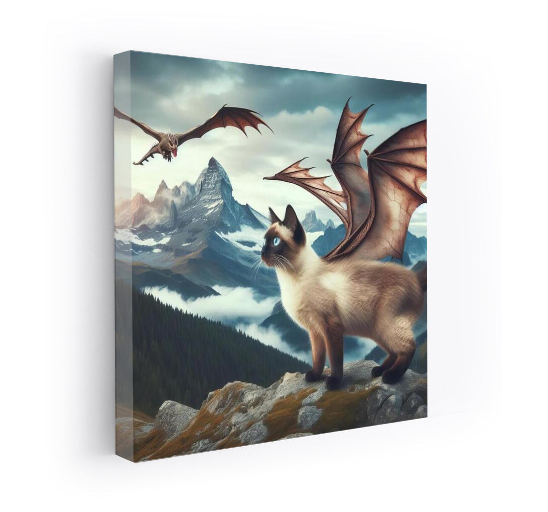 Transformation Magic: Siamese Cat-Dragon Over the Mountain Peaks