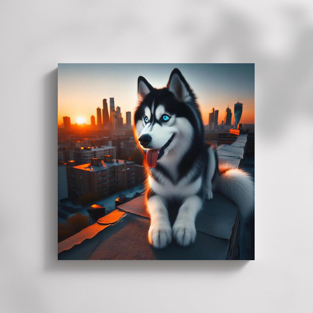 Siberian Husky on a City Roof: Freedom and Adventure
