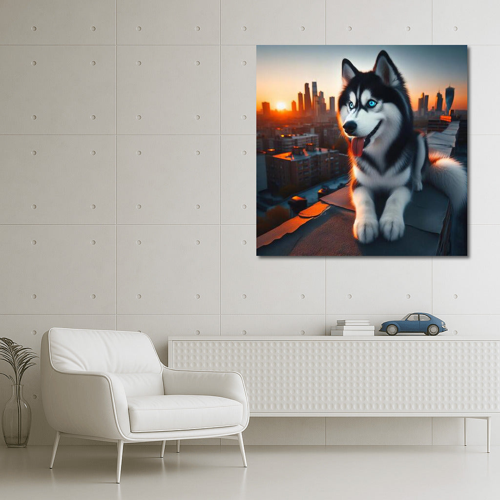 Siberian Husky on a City Roof: Freedom and Adventure