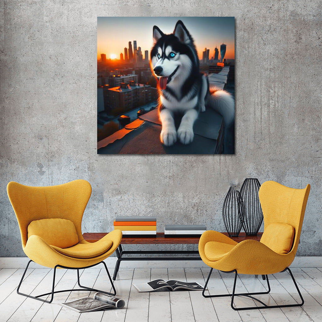 Siberian Husky on a City Roof: Freedom and Adventure