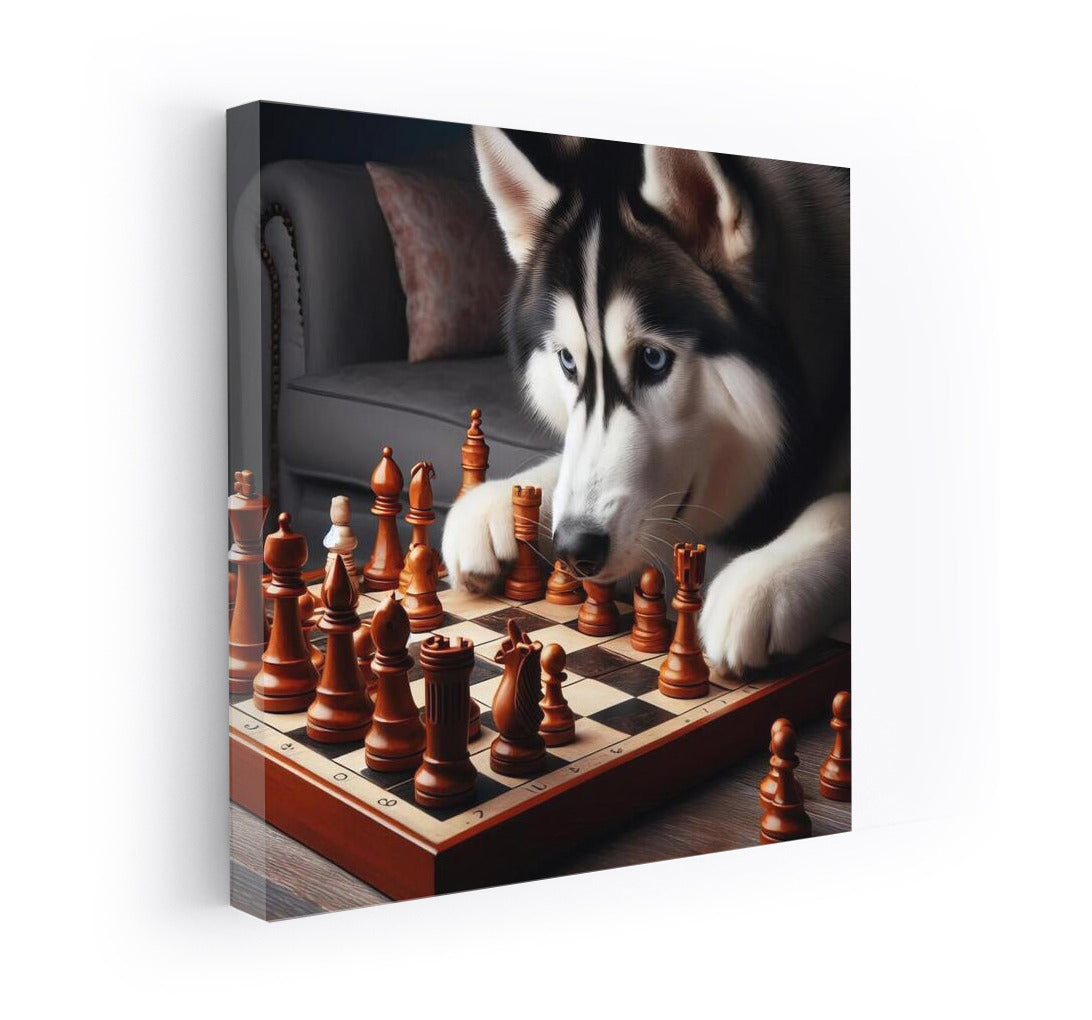 Chess duel with a Siberian Husky: living figures in action
