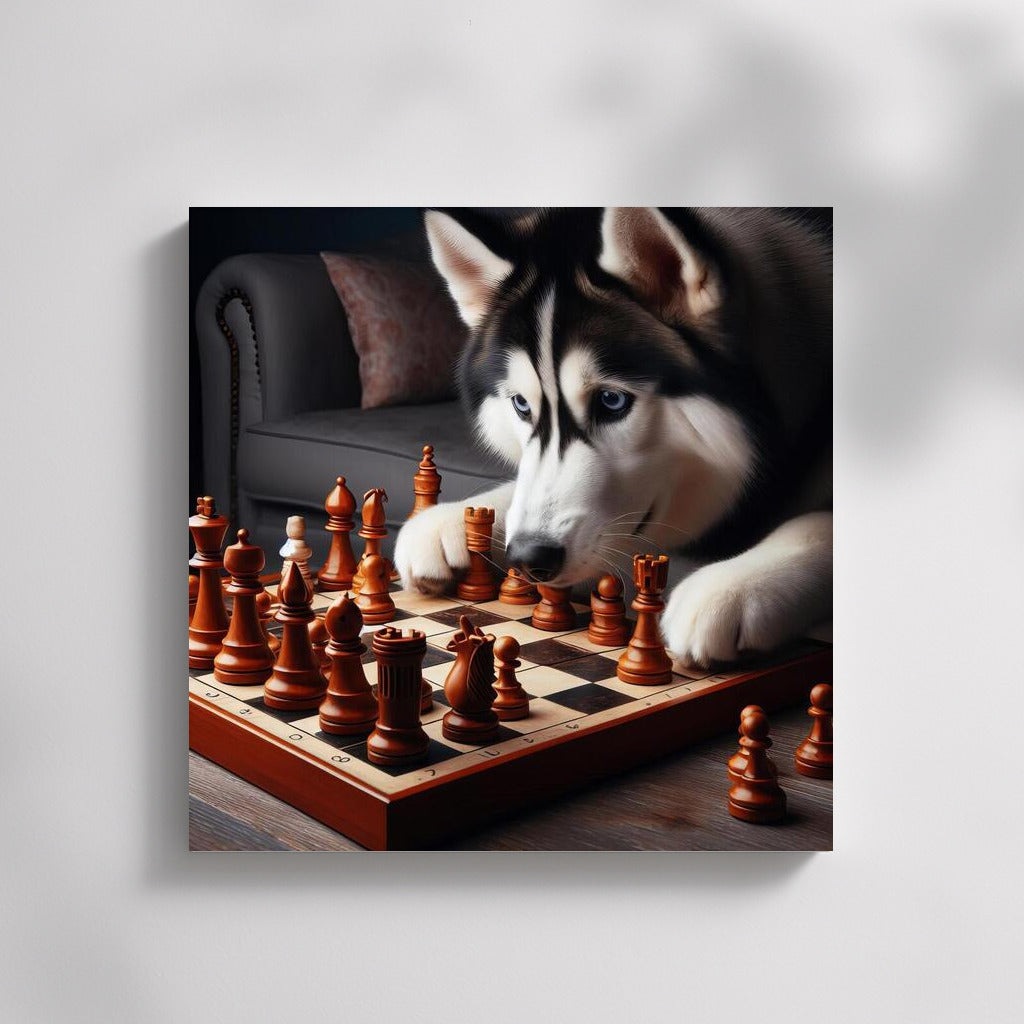 Chess duel with a Siberian Husky: living figures in action
