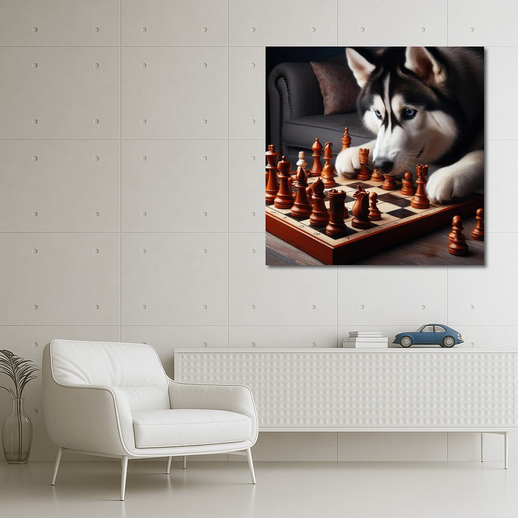 Chess duel with a Siberian Husky: living figures in action