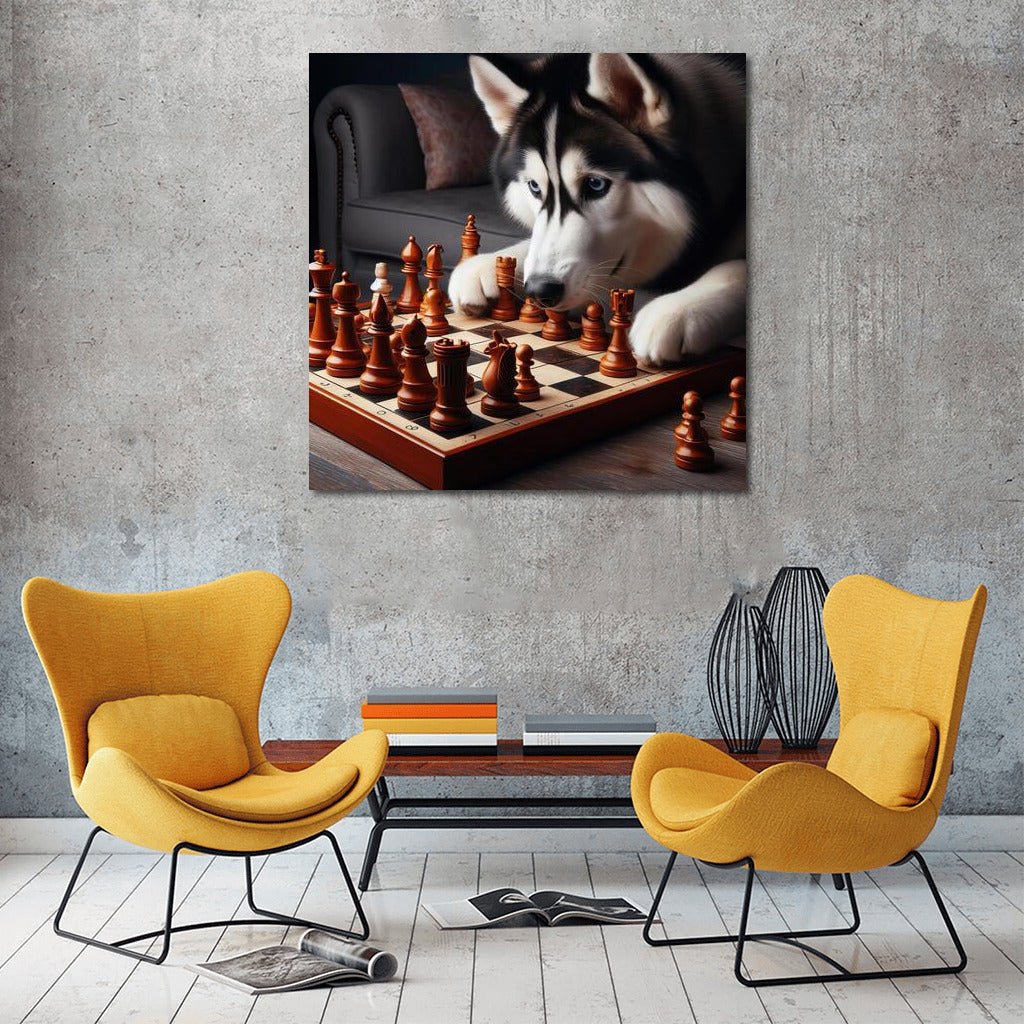 Chess duel with a Siberian Husky: living figures in action