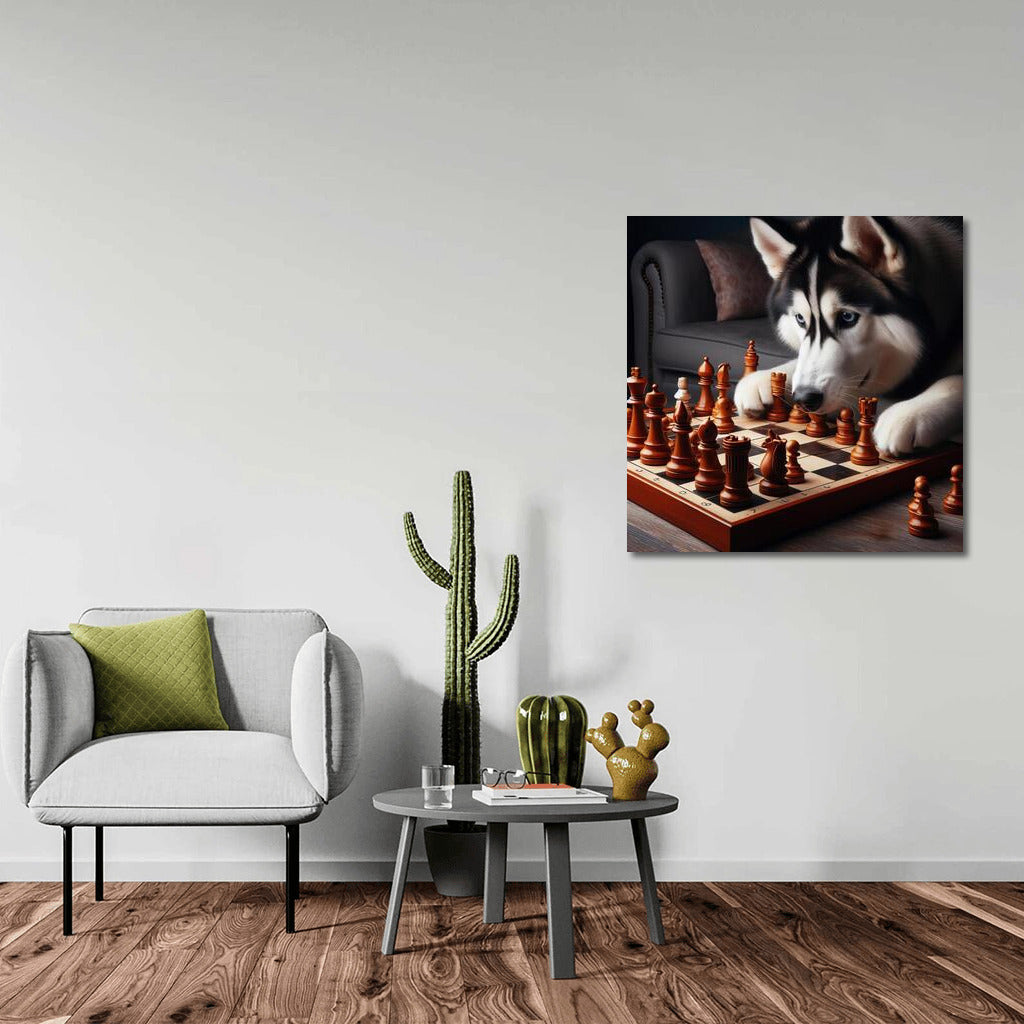 Chess duel with a Siberian Husky: living figures in action