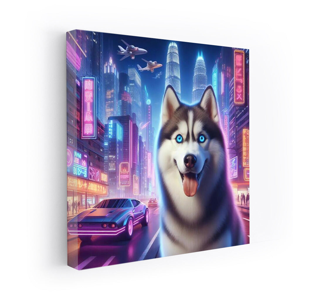 Neon Husky: Siberian Wolf in the City of Lights