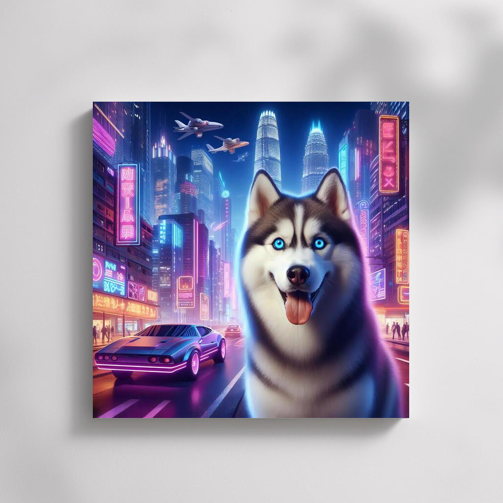 Neon Husky: Siberian Wolf in the City of Lights