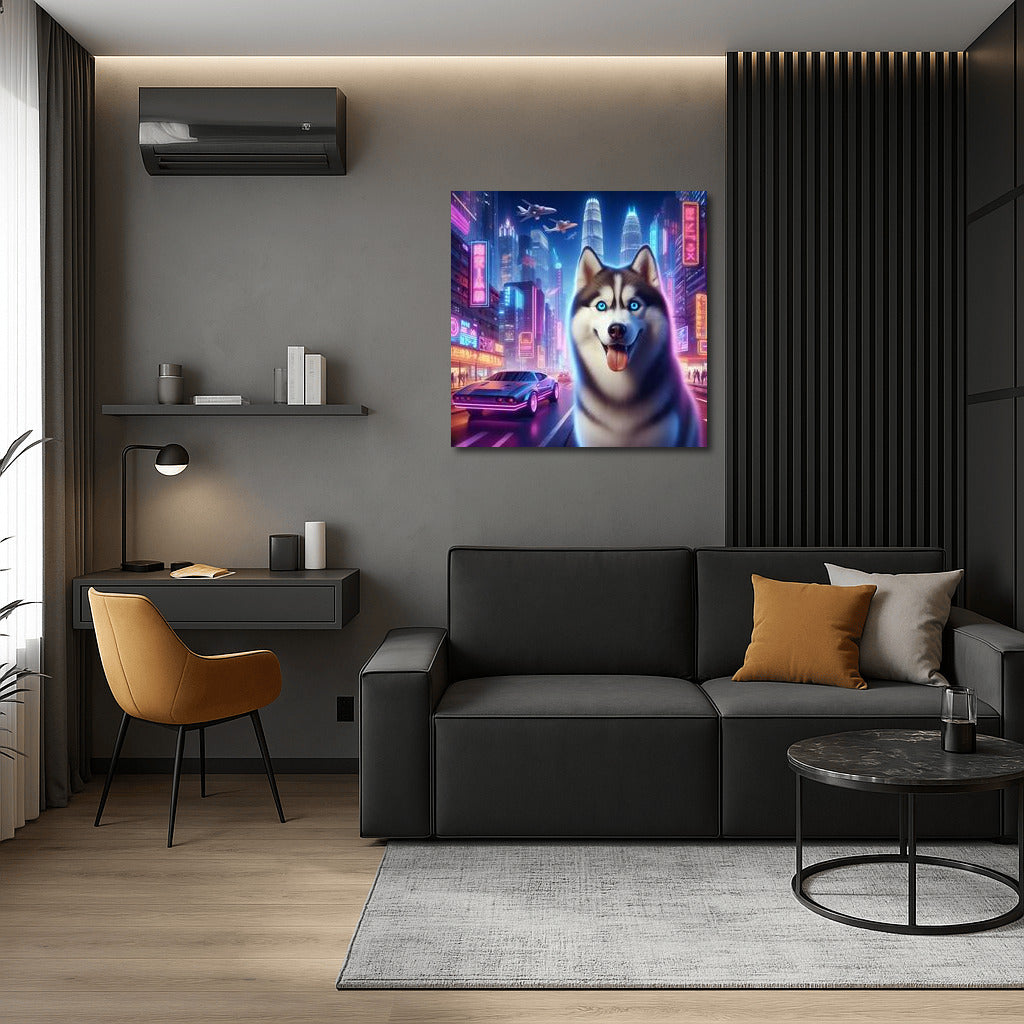 Neon Husky: Siberian Wolf in the City of Lights