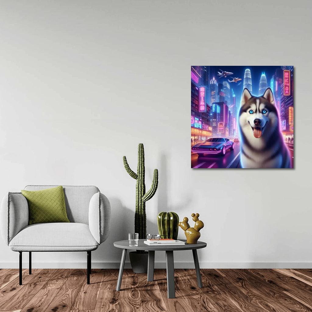 Neon Husky: Siberian Wolf in the City of Lights