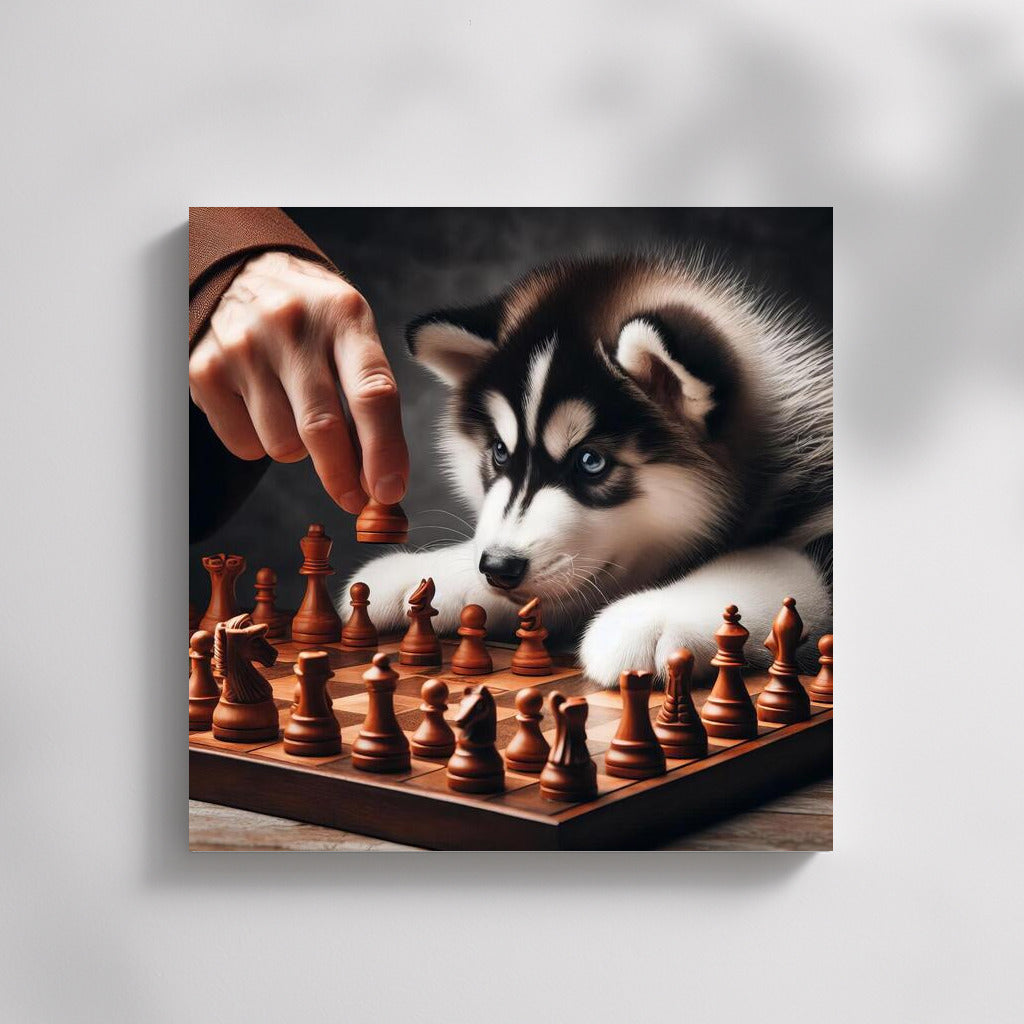 Siberian Husky Chess Tournament: Live Pieces in Battle