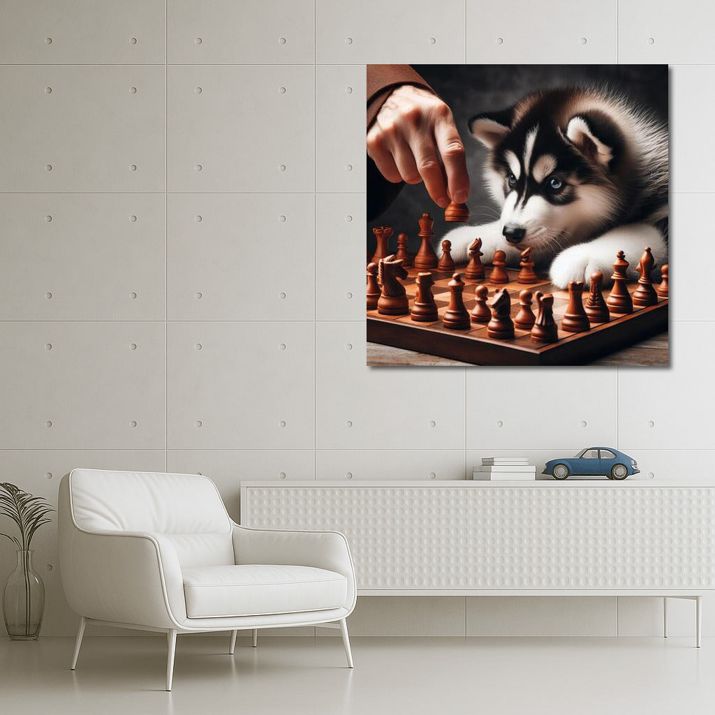 Siberian Husky Chess Tournament: Live Pieces in Battle